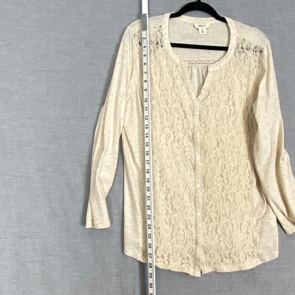 Style & Co Lace Front Top Button Up Long Sleeve Tee Sz XL Cream colour - Picture 8 of 9